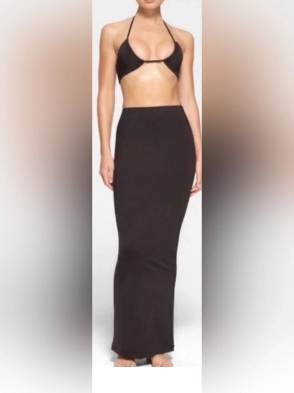 🔥🔥SALE!!🔥🔥 SKIMS signature swim long midi maxi tube fitted stretchy skirt onyx